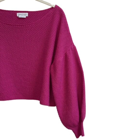 Lovers + Friends Magenta Balloon Sleeve Wide Neck Knit Crop Sweater Size S - Picture 3 of 7